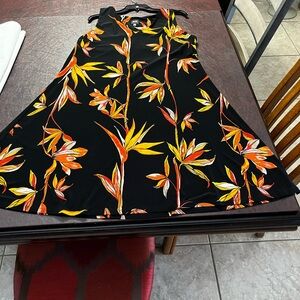 Anne Klein Black Dress with Red and Orange Floral Pattern